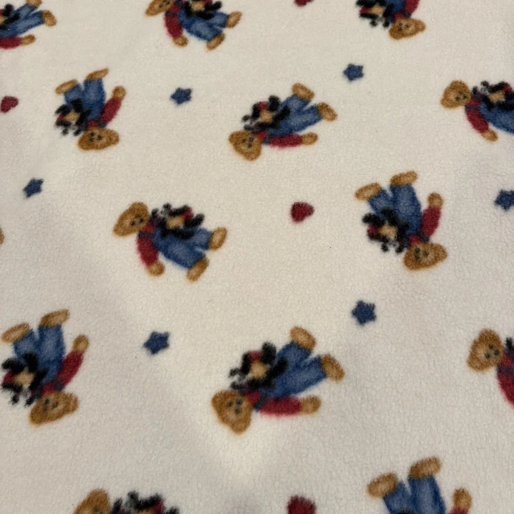 BJT Blue Jean Teddy Bear Fleece Baby‎ Blanket Hearts Stars 32 x 42 Welcome World
